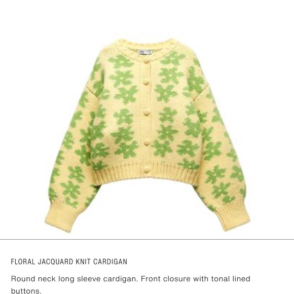 Zara Sweaters - Zara Yellow and Green Floral Knit Cardigan